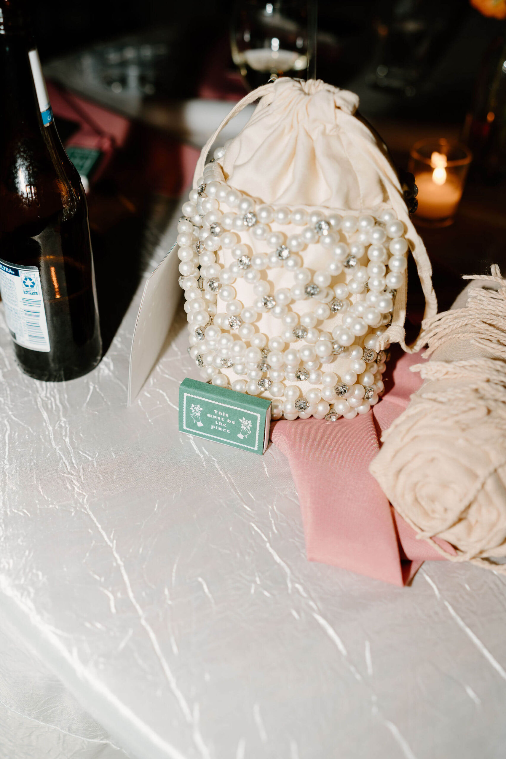 guest's pearl wedding clutch