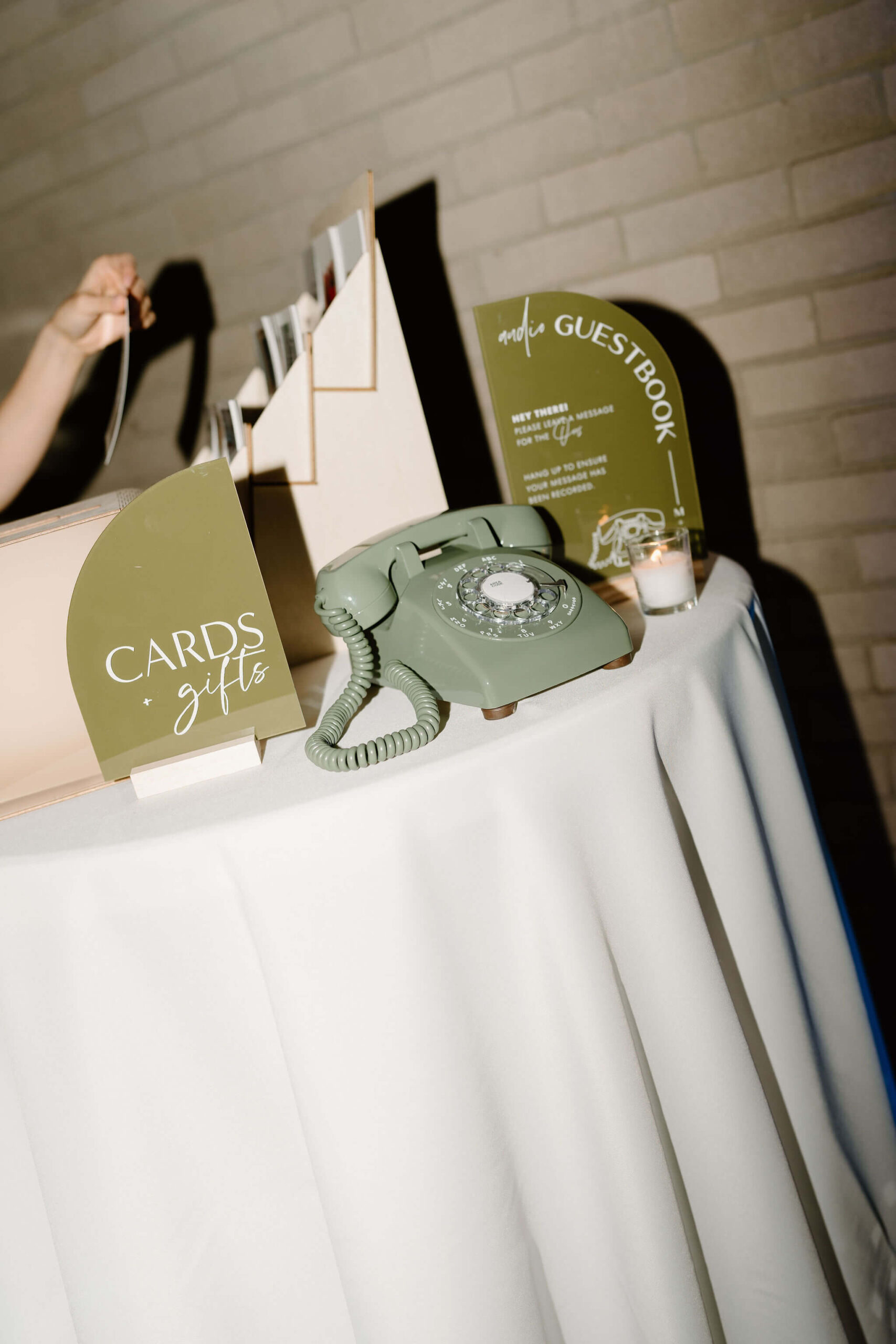 close up of a rotary phone for an audio guestbook in a wedding reception