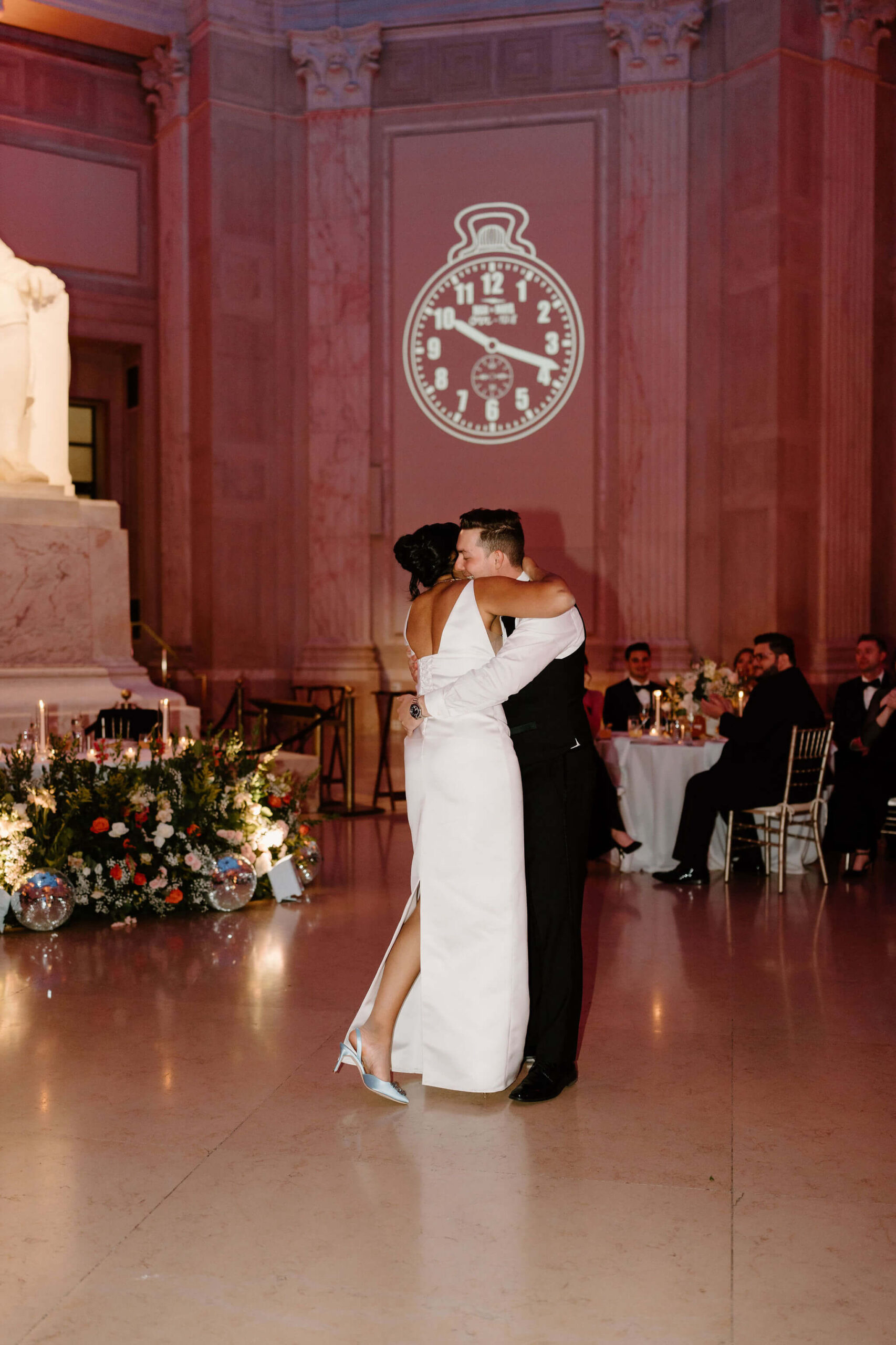 bride and groom during their first dance during their wedding reception