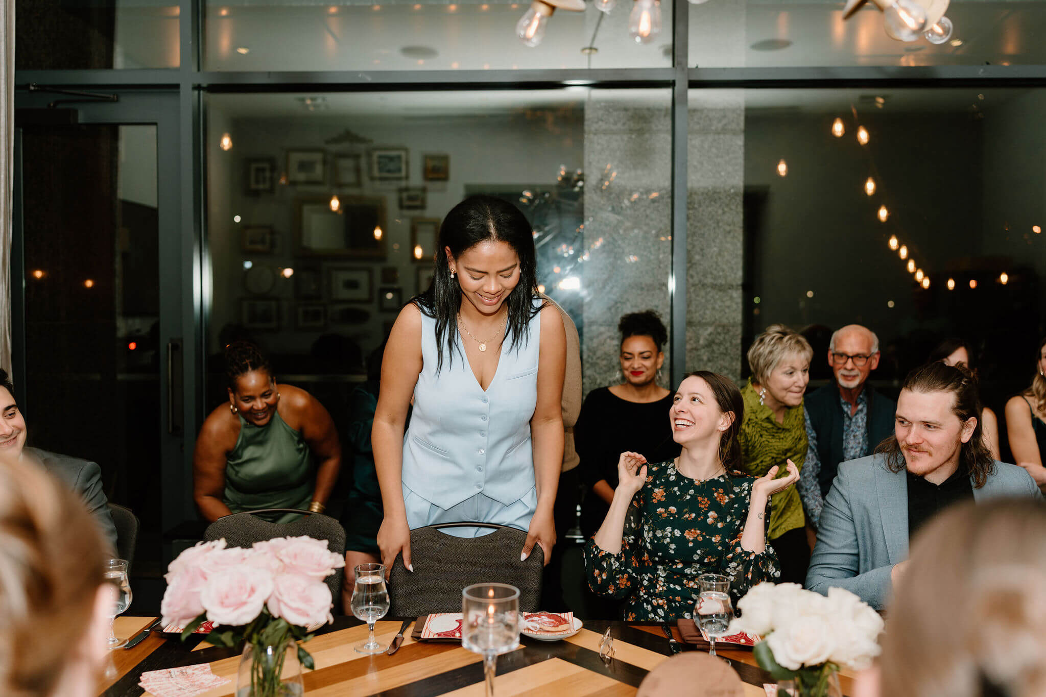 bride and friends laughing
