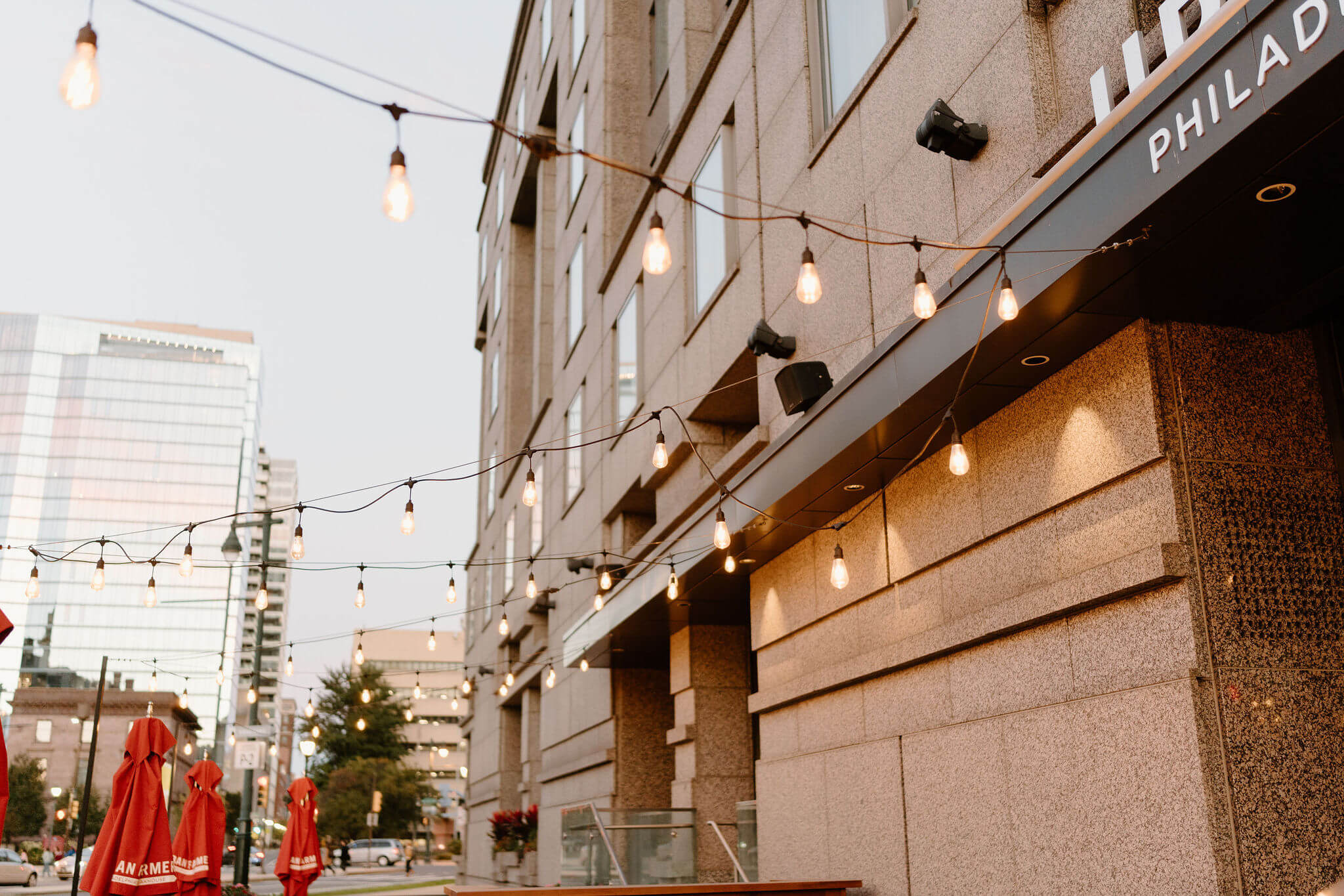 close up image of exterior string lights