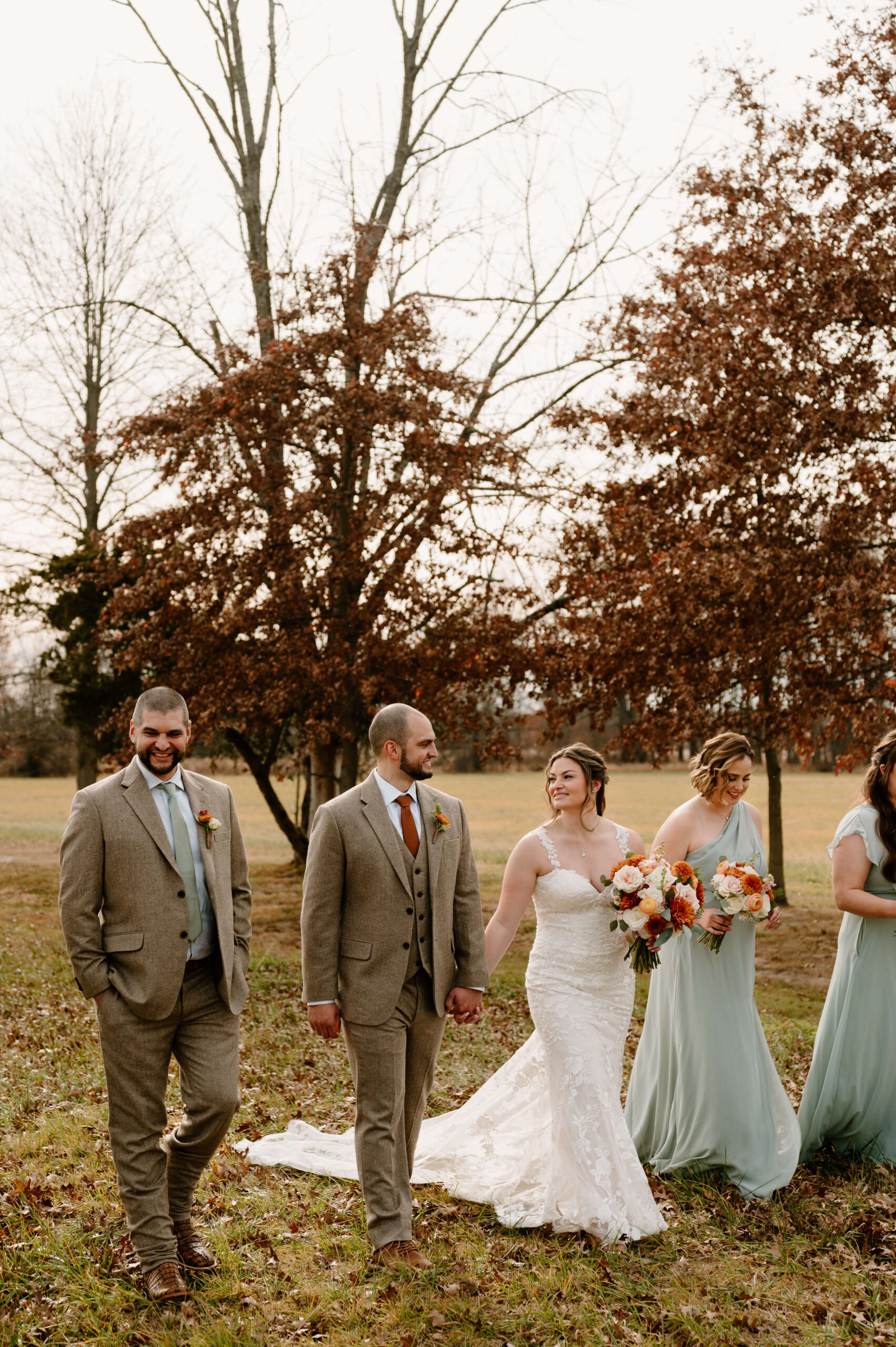 wedding party portrait during November wedding at the Farm Bakery and Events in Quakertown, PA