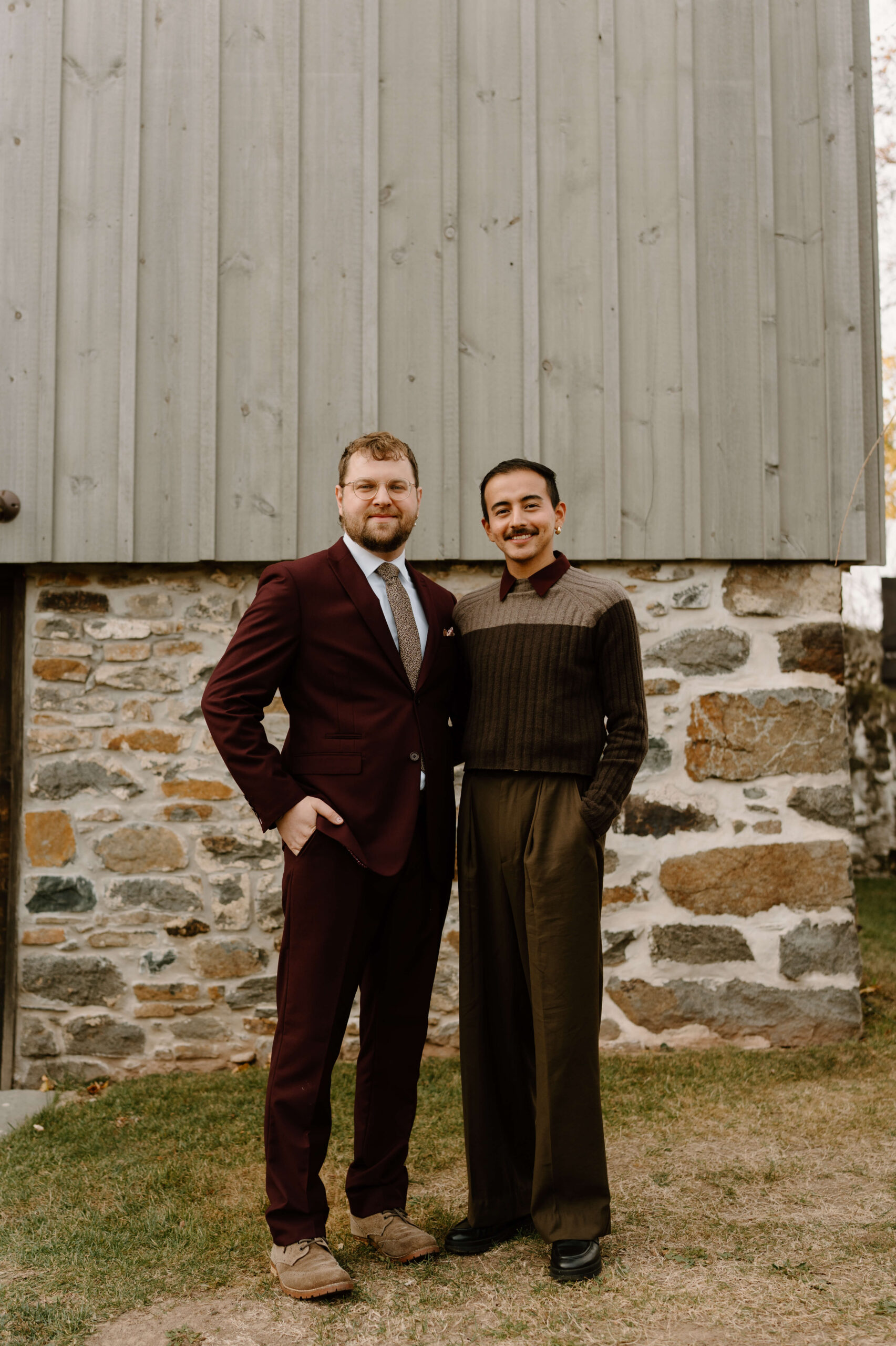 family portrait during November wedding at the Farm Bakery and Events