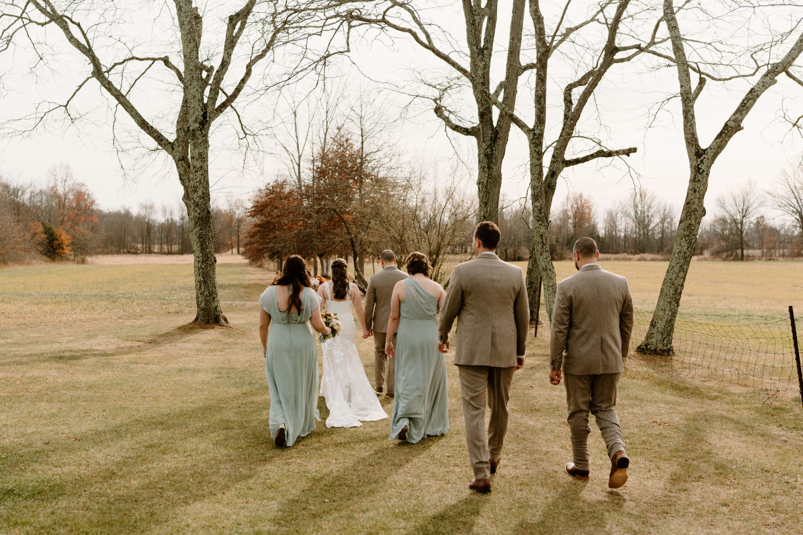 wedding party portrait during November wedding at the Farm Bakery and Events in Quakertown, PA