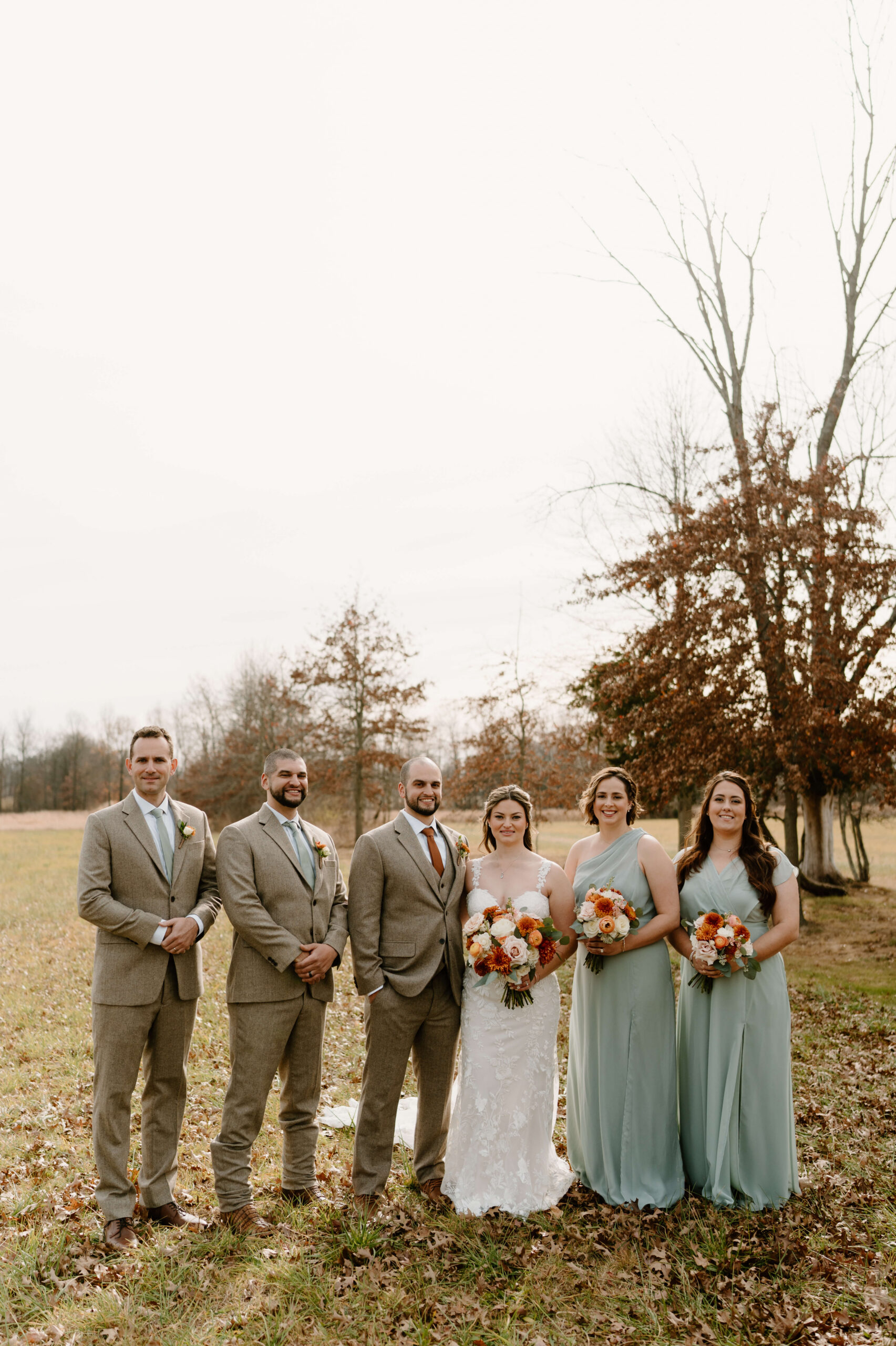 wedding party portrait during November wedding at the Farm Bakery and Events in Quakertown, PA