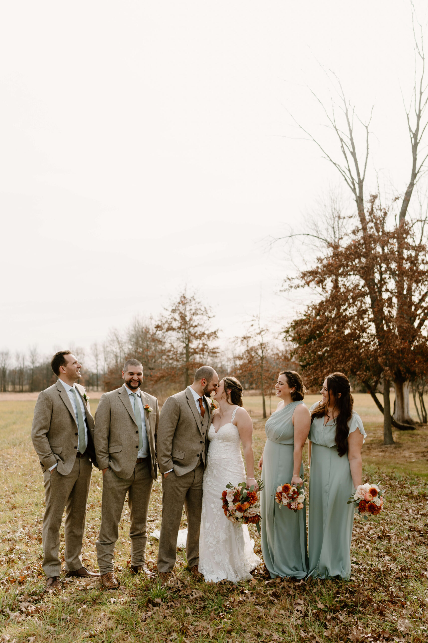 wedding party portrait during November wedding at the Farm Bakery and Events in Quakertown, PA