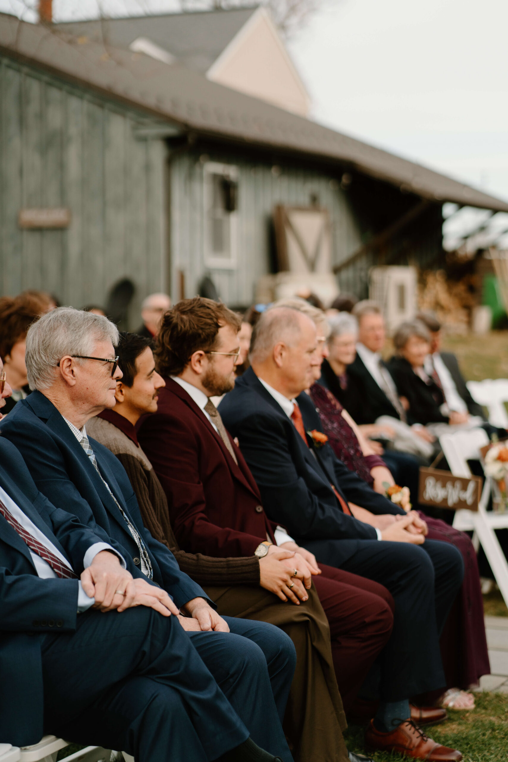 guests watching wedding ceremony in November at the Farm Bakery and Events in Quakertown, PA
