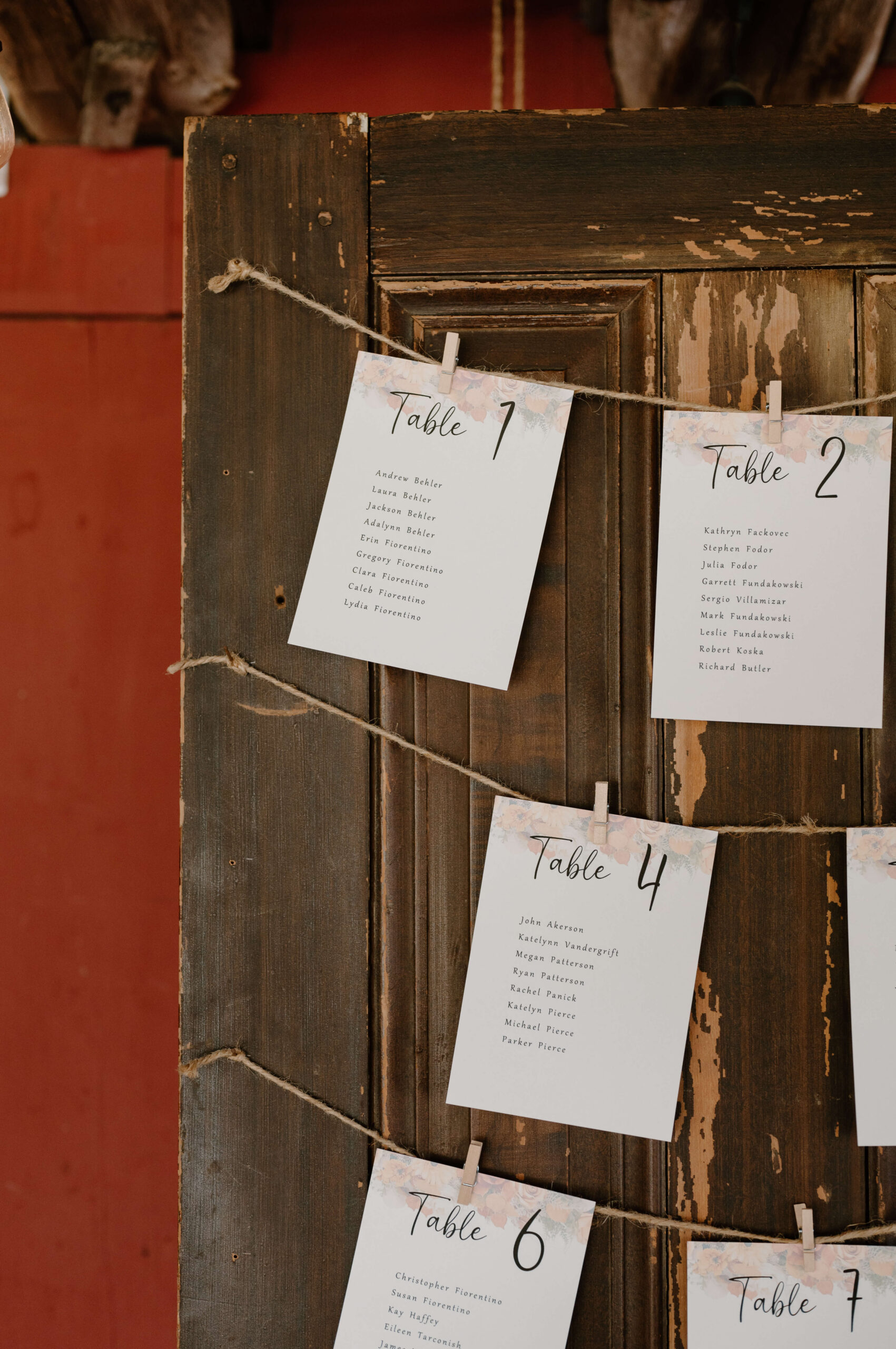 Close up of seating chart